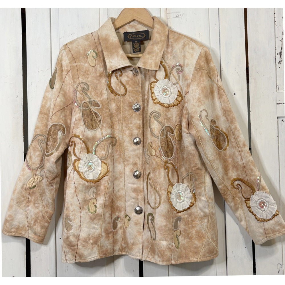 Vintage 90s Alex Kin Wearable Art Jacket Paisley Embroidered Sequin Floral PL